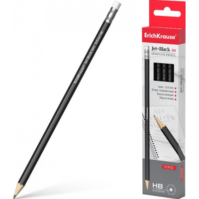 Чернографитный карандаш пластиковый EK Jet Black шестигранный HB в коробке 12шт.